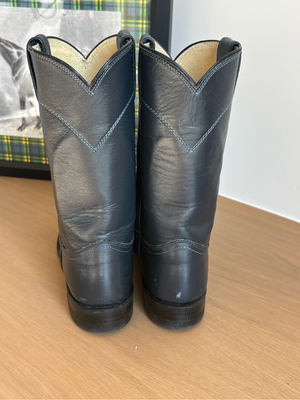Justin Boots Navy Leather Pull-On Western Boots. JACKSON 10" ROPER - Picture 7 of 8